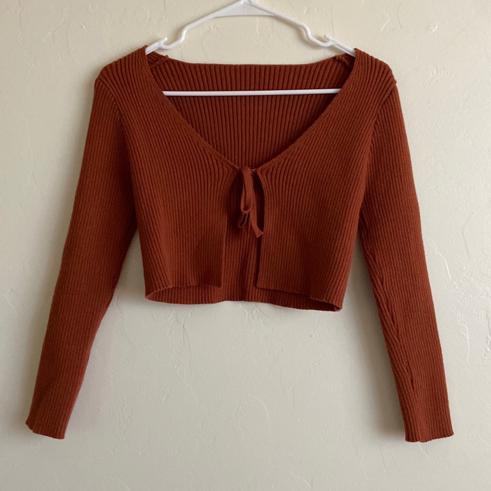 Rust orange tie cardigan!